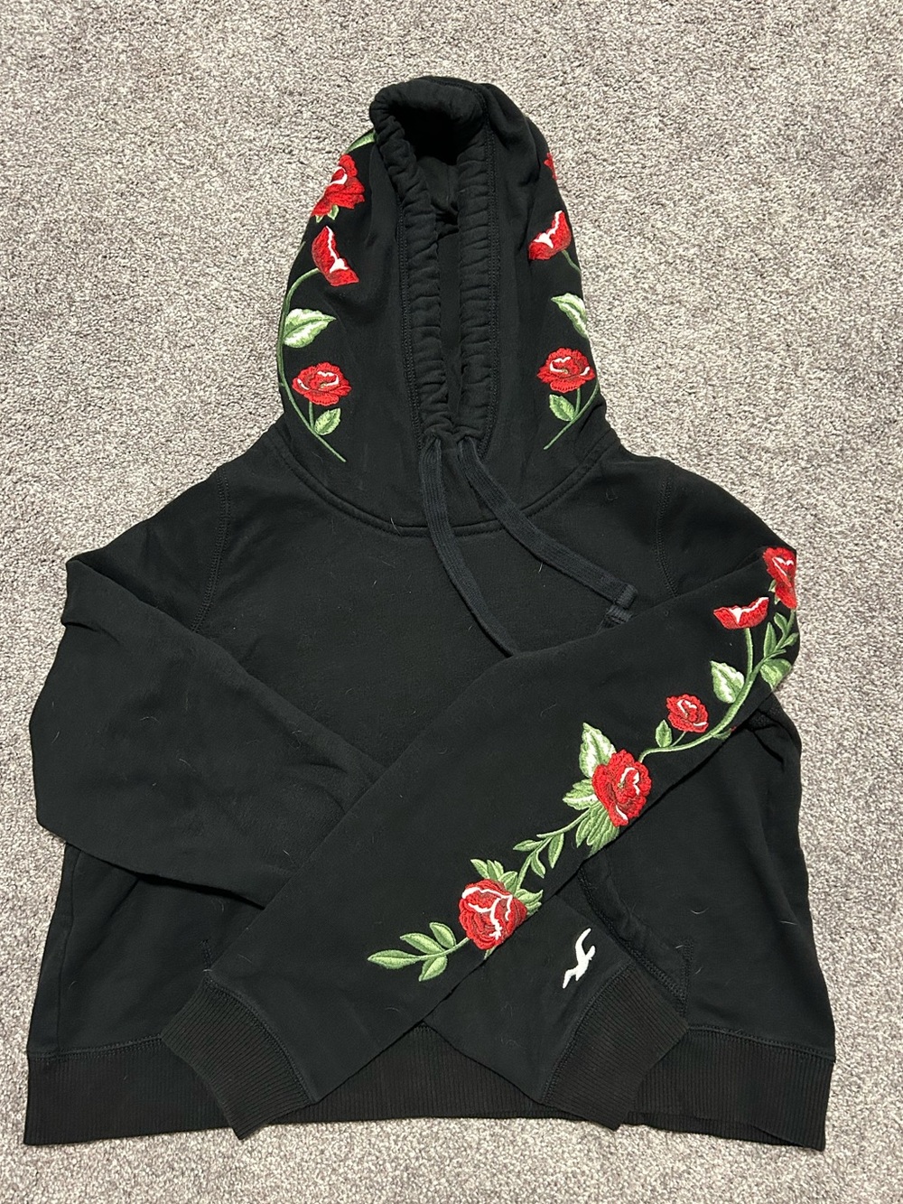Hollister Cropped Hoodie with Rose Embroidery